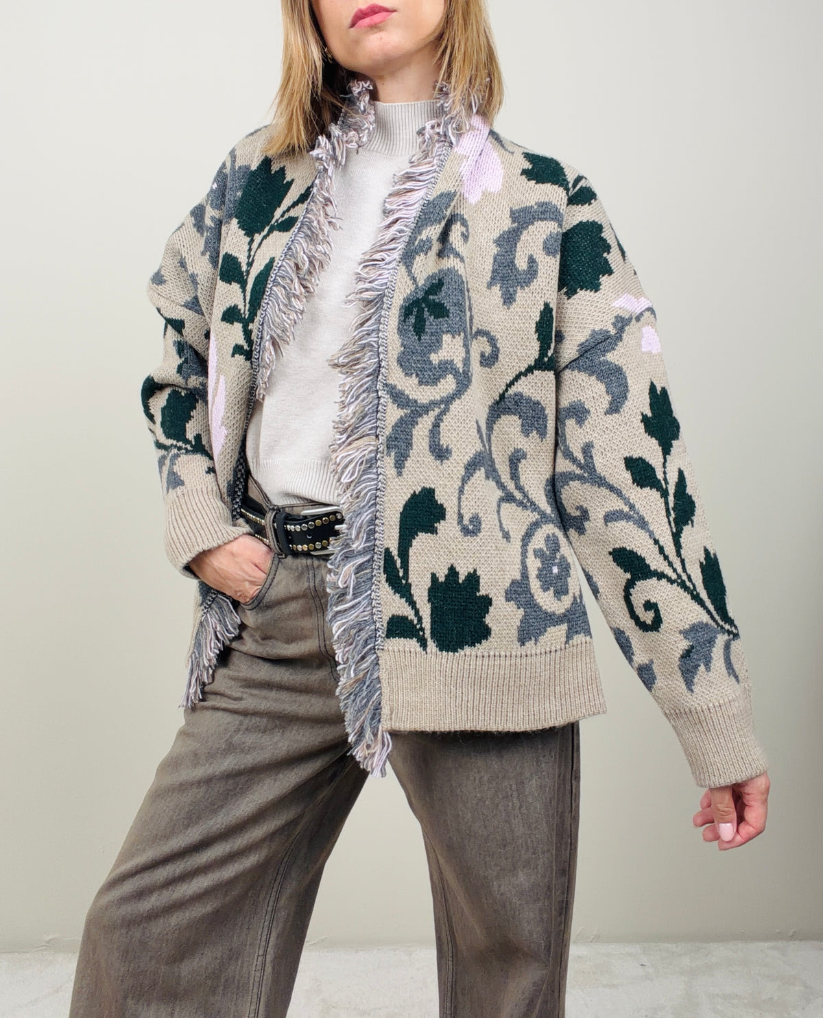 Cardigan arabesque beige-verde