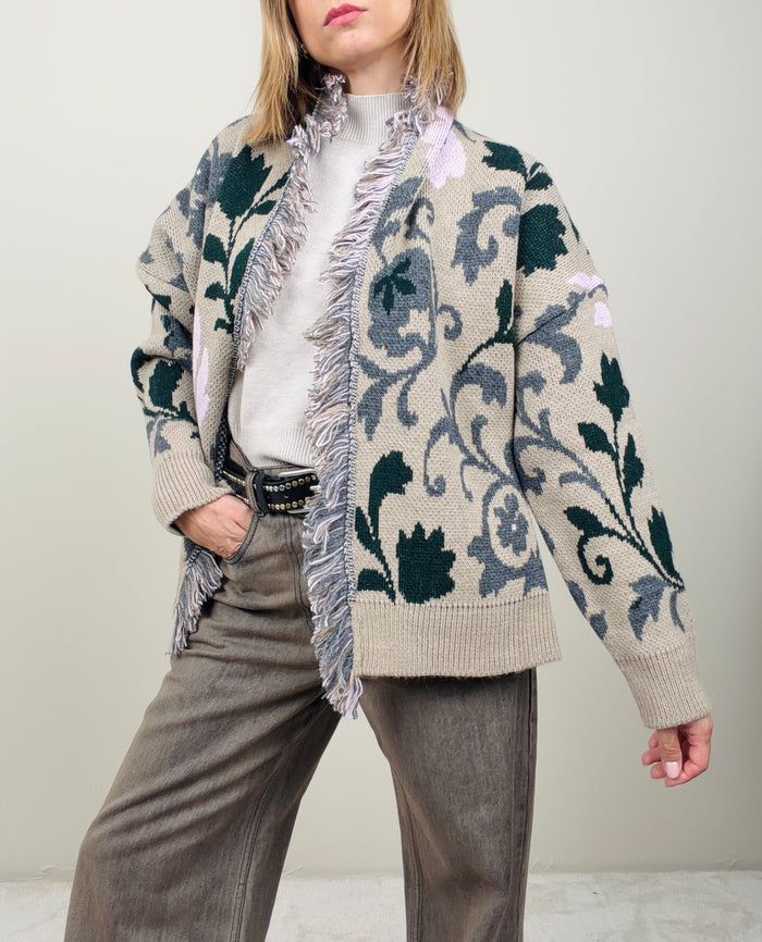 Cardigan arabesque beige-verde