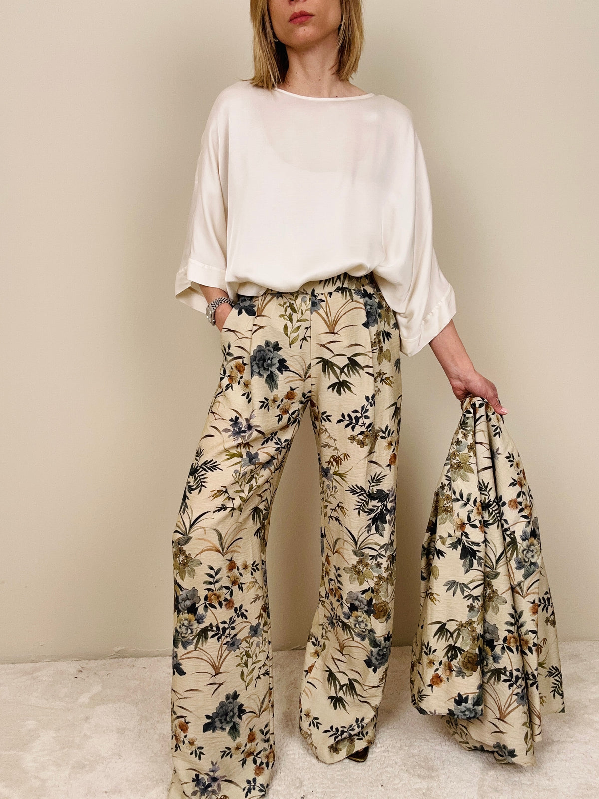 Pantalone multicolor verde/sabbia