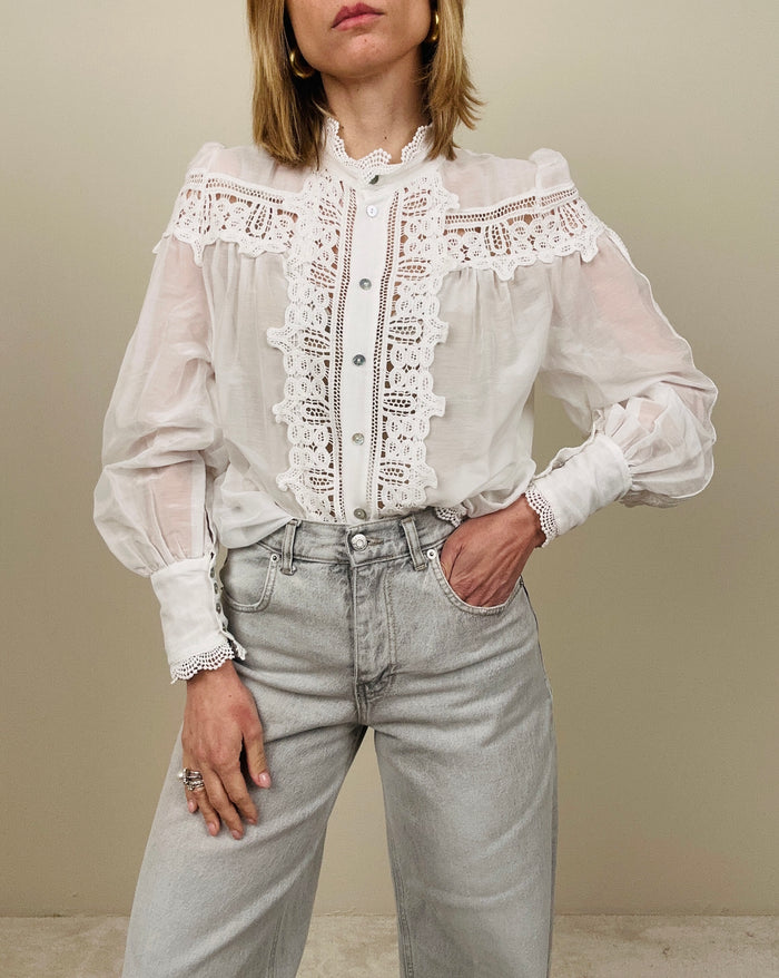 Camicia con ricami in cotone e seta