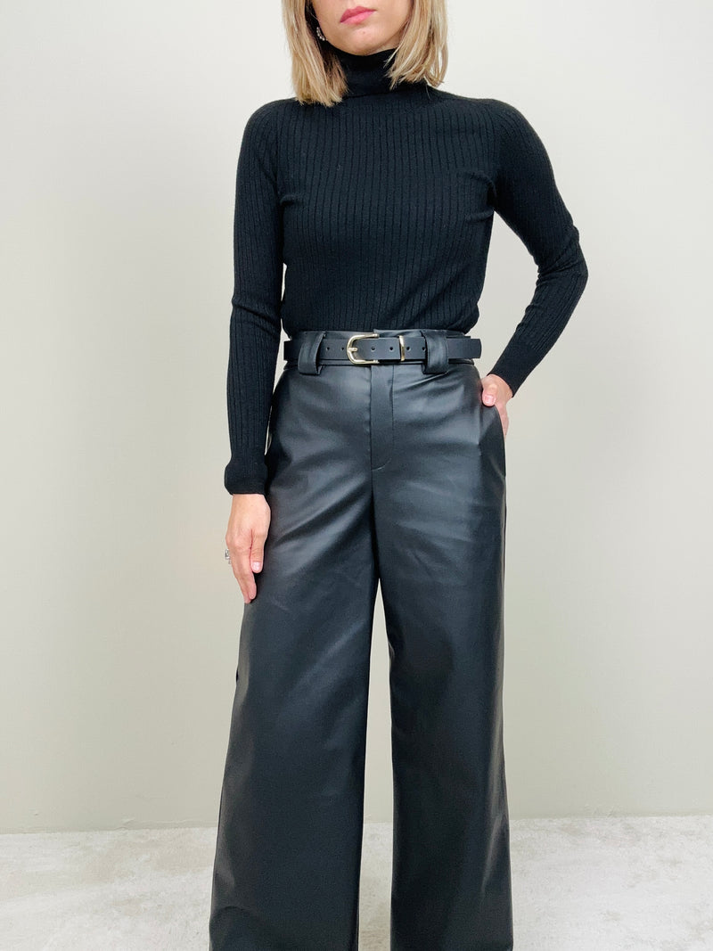 Pantalone palazzo ecopelle nero