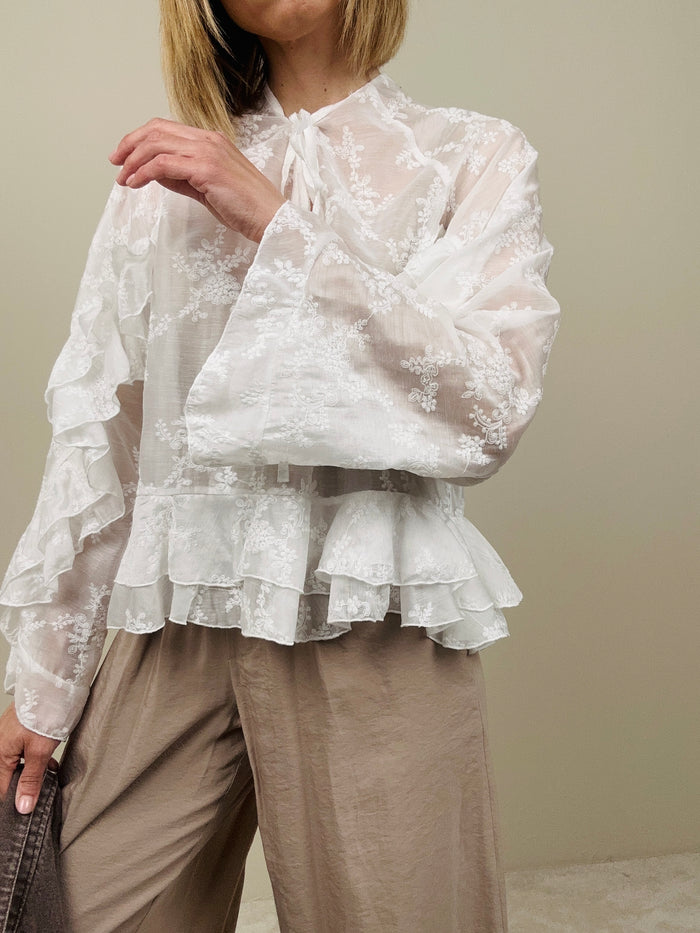 Camicia bianca lavorata tono su tono