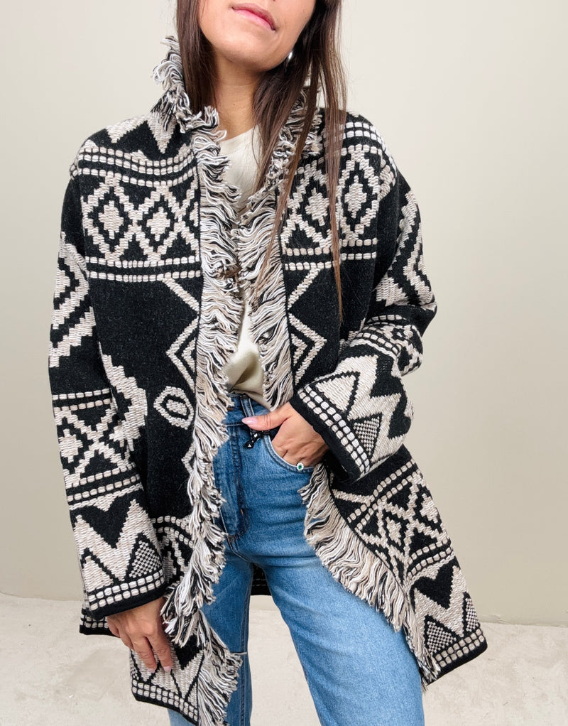 Cardigan etnico nero
