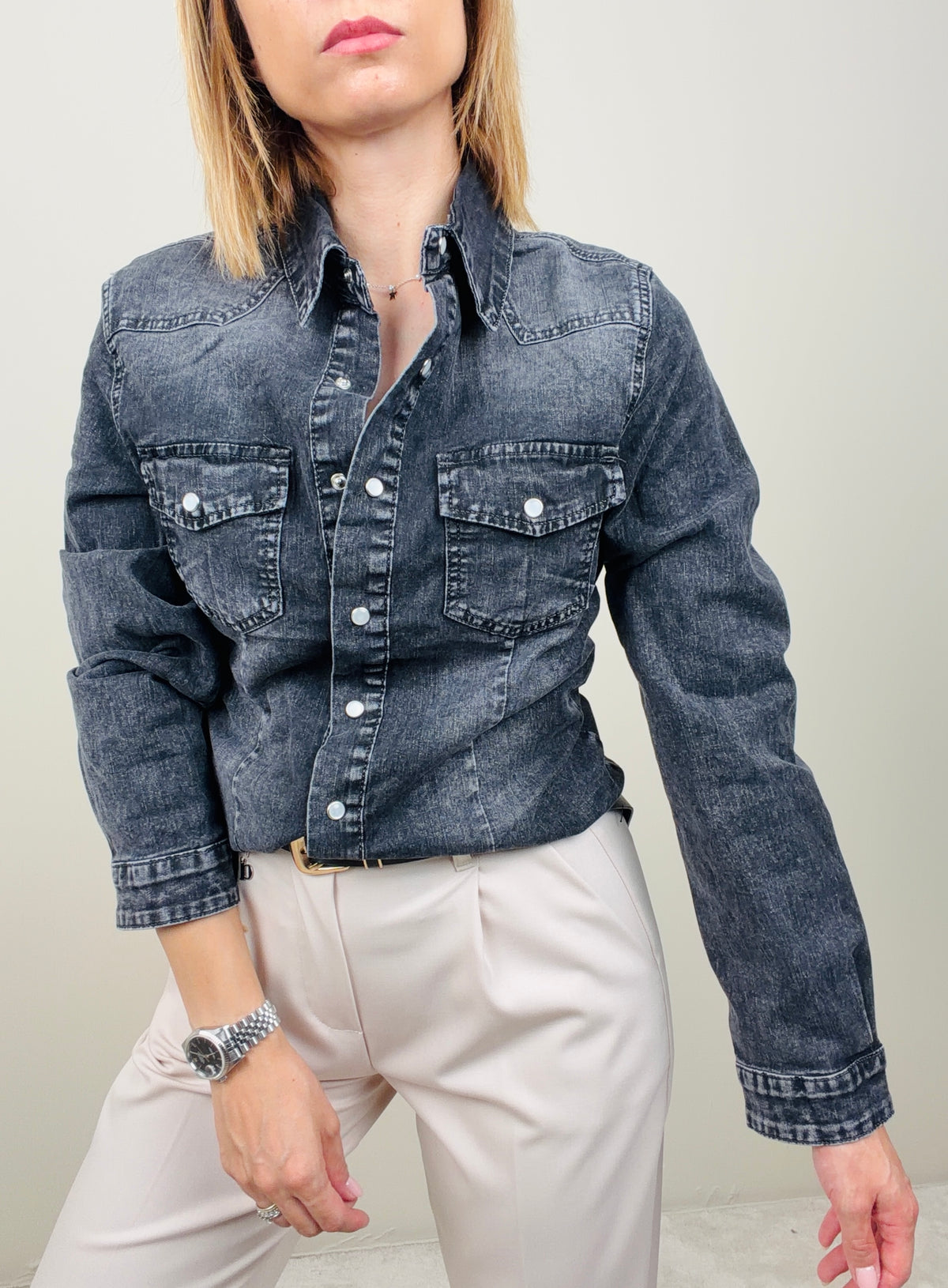 Camicia in jeans grigia slim