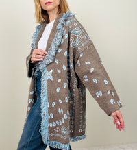 Cardigan bandana taupe-azzurro