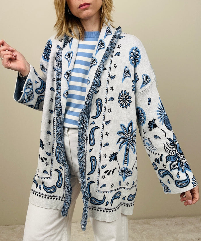 Cardigan palme azzurre