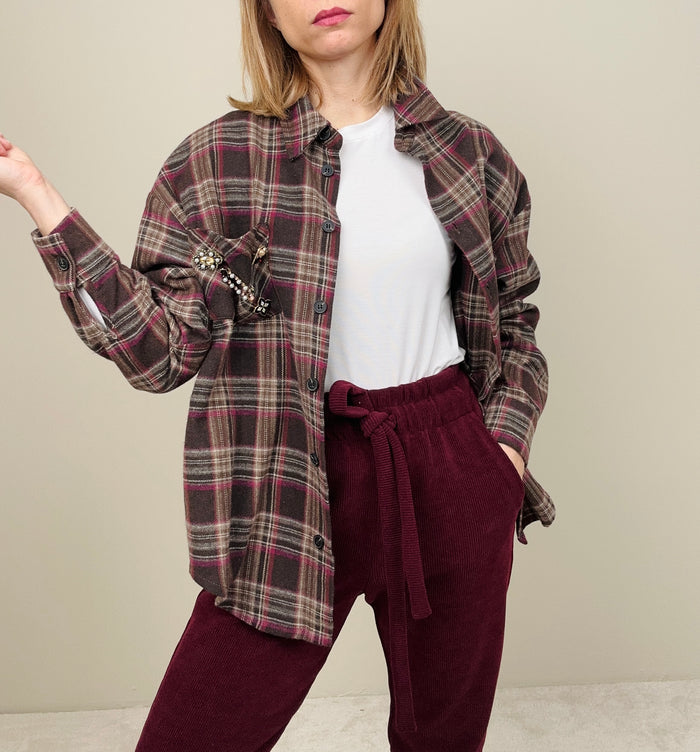Camicia check bordeaux e marrone