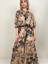 Pantalone in fantasia tabacco-nero