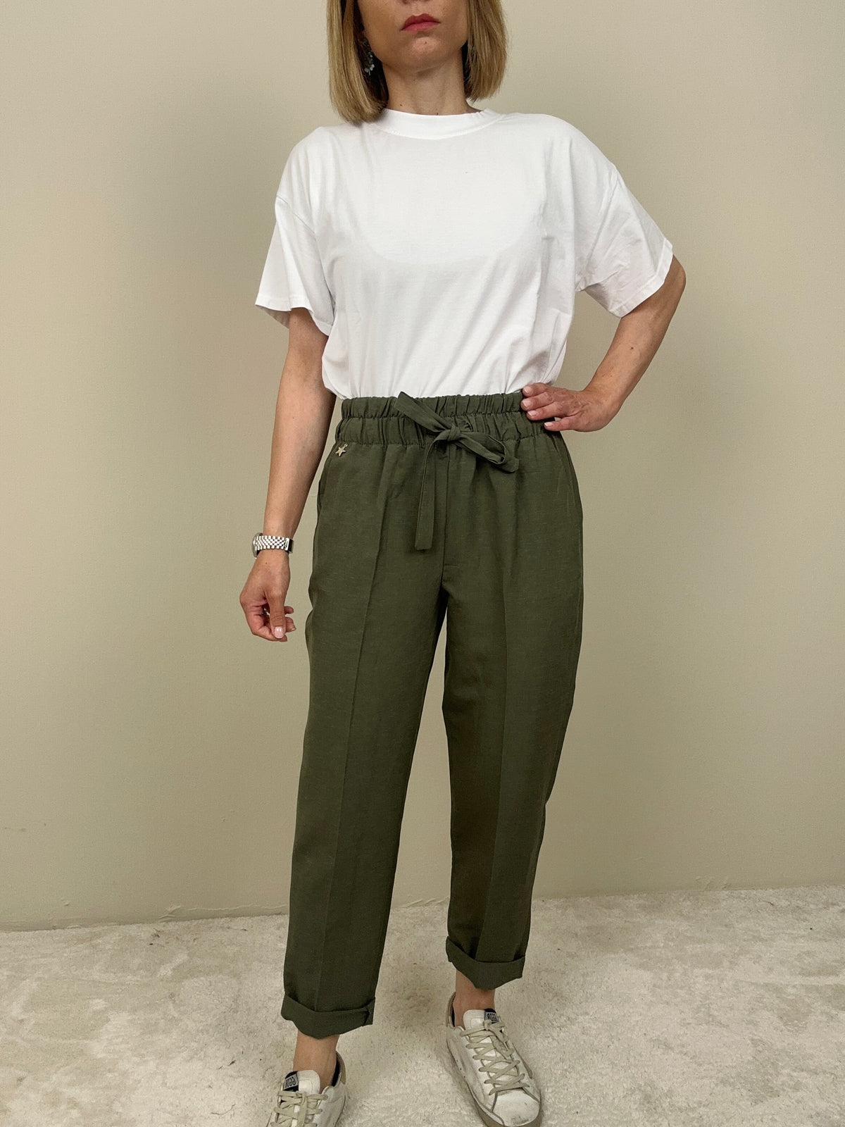 Pantalaccio in viscosa e lino verde