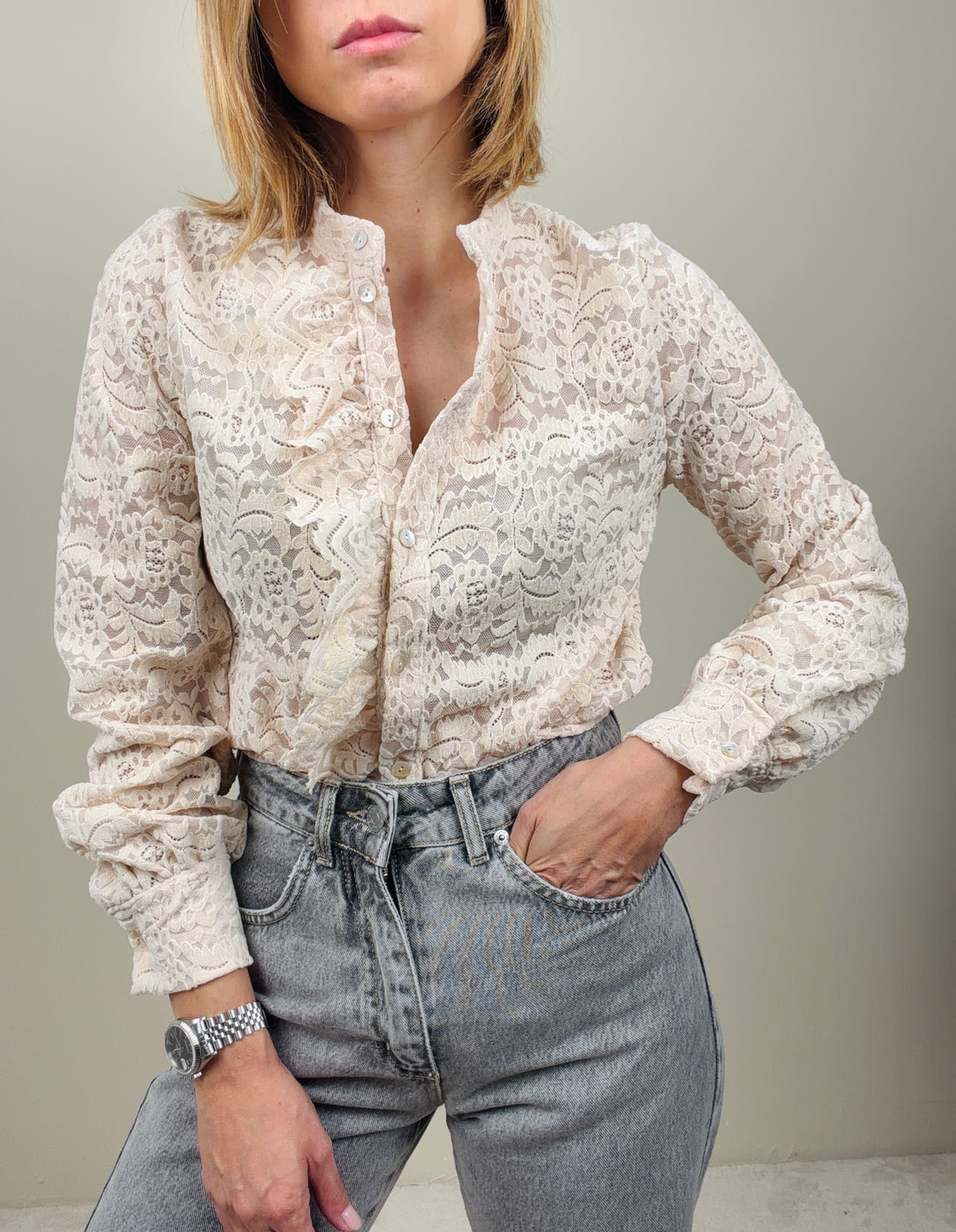 Camicia in pizzo burro