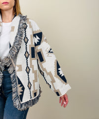Cardigan etnico panna-blu