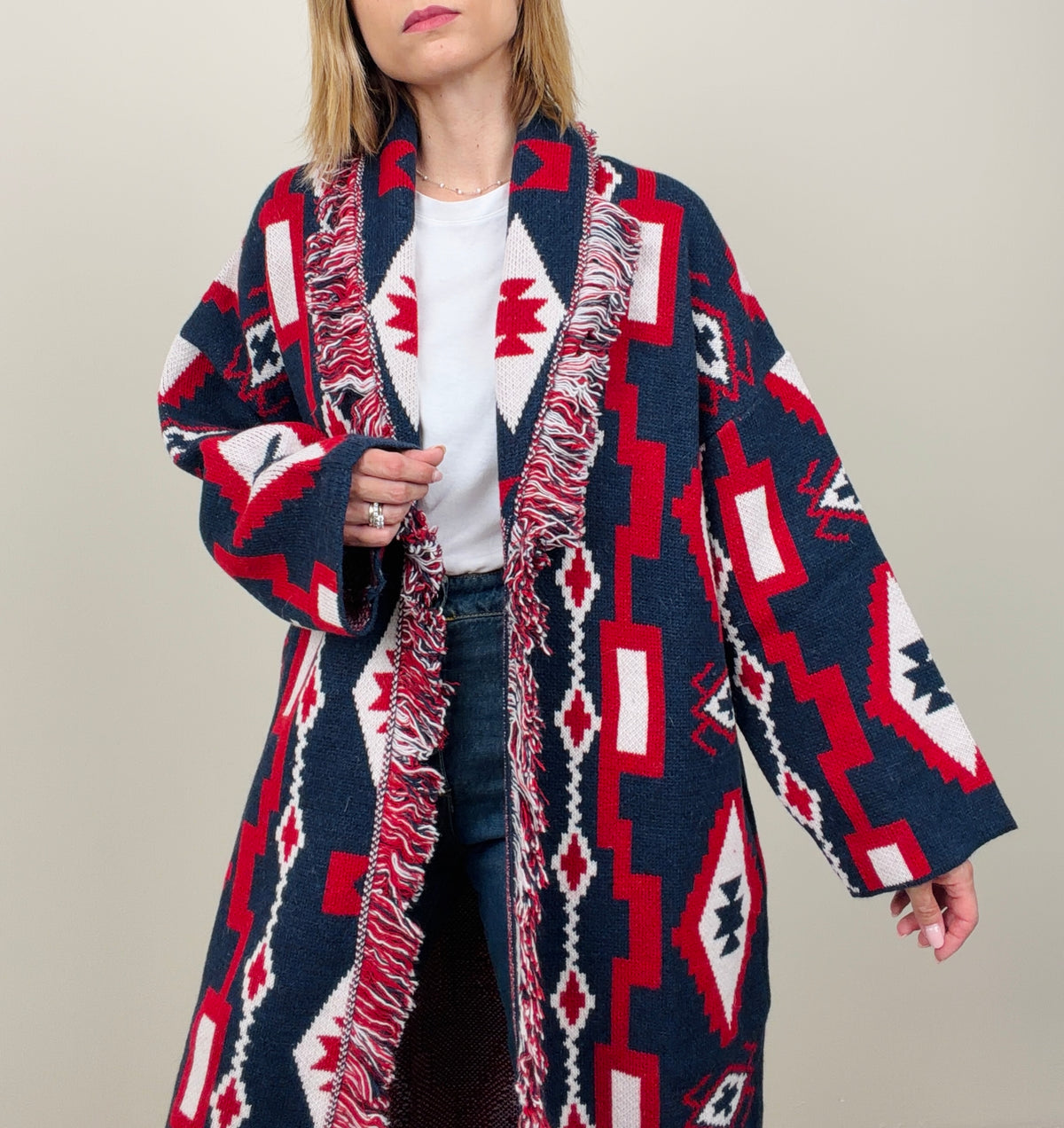 Cardigan geometrico lungo
