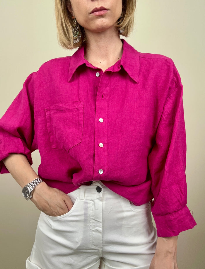 Camicia in lino magenta
