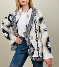Cardigan etnico panna-blu