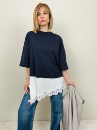 T-shirt con abbassamento in pizzo (più colori)