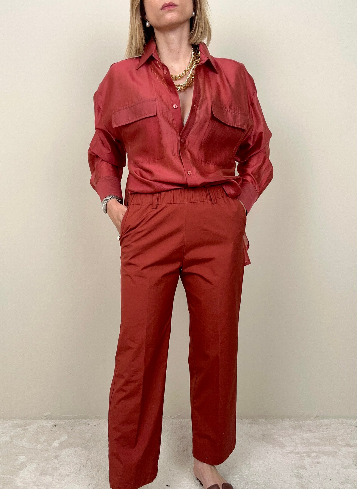 Pantalone in cotone ruggine