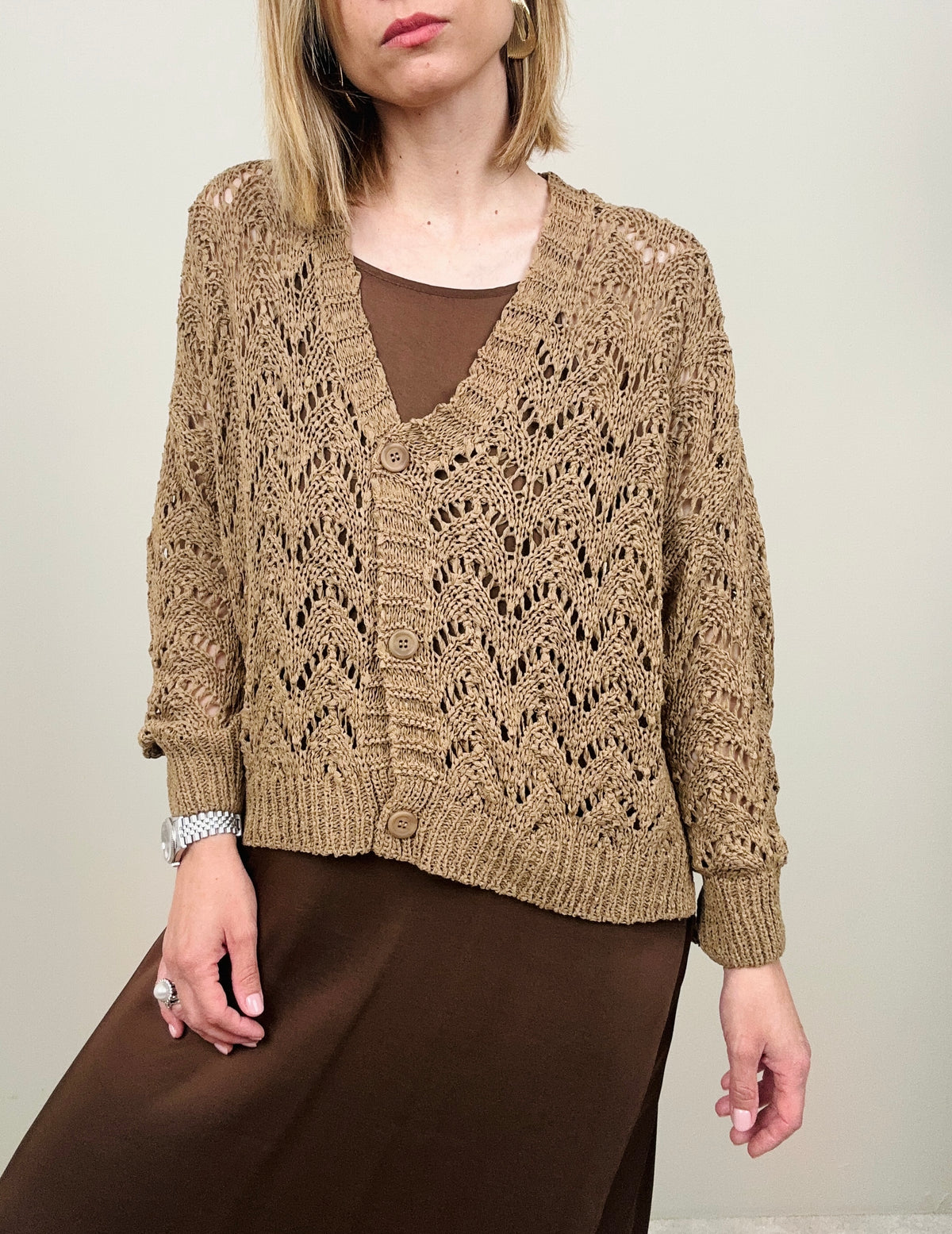 Cardigan lavorazione croche tabacco