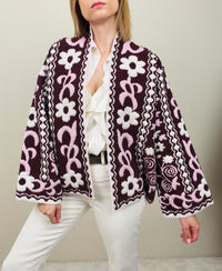 Cardigan fiore rosa-bordeaux