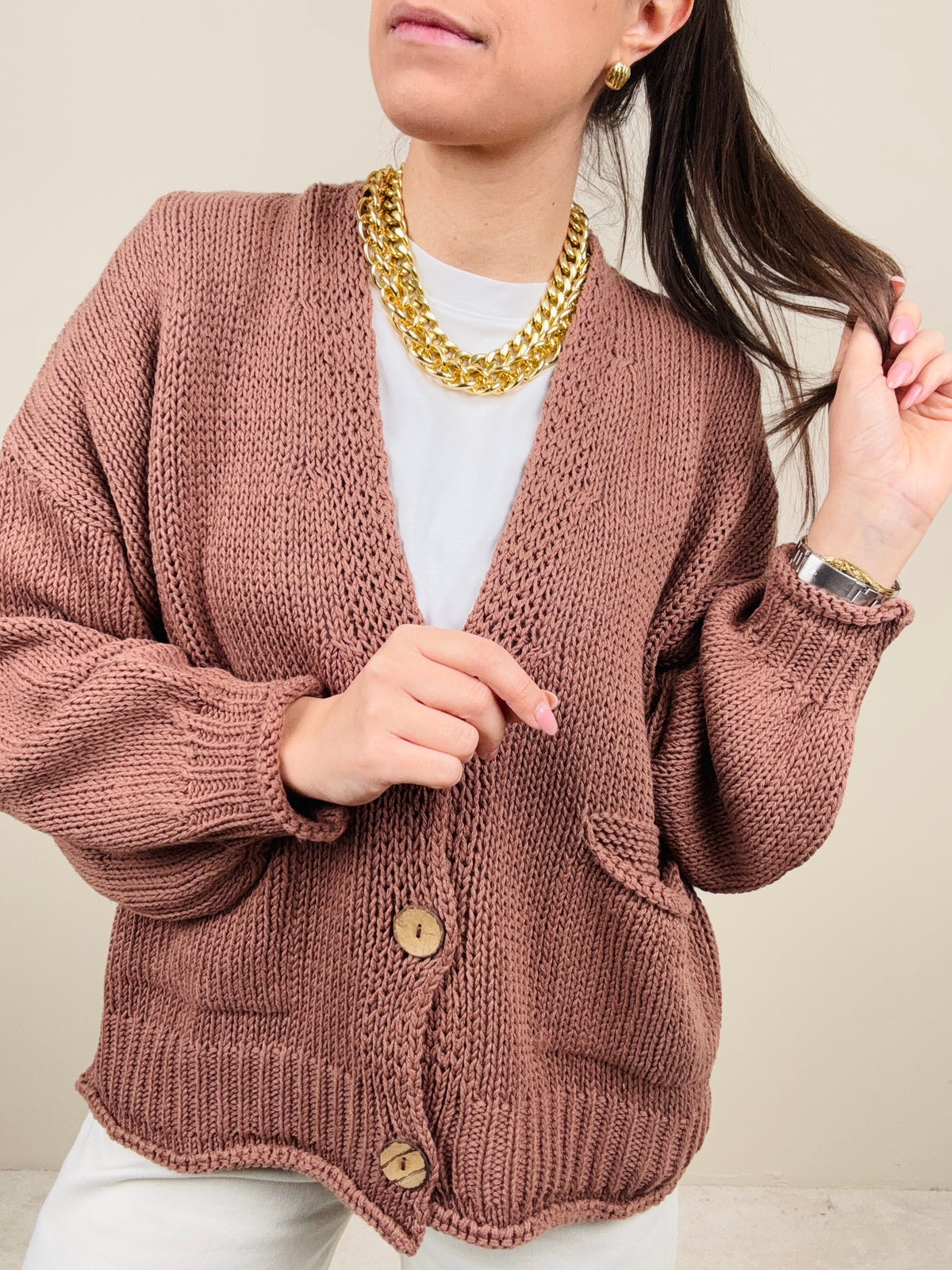 Cardigan bottoni legno (più colori)