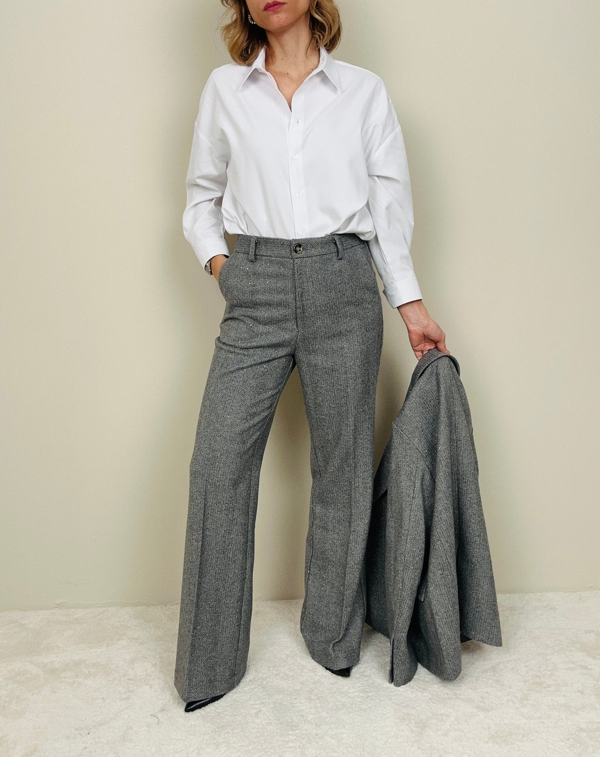 Pantalone spinato misto lana