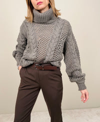 Maglione collo alto taupe