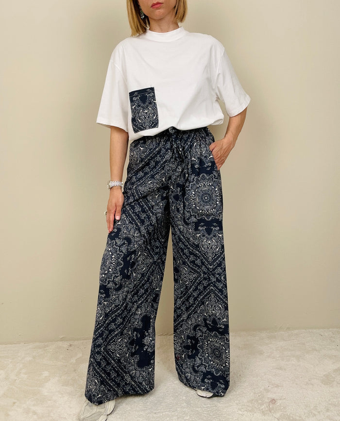 Pantalone fantasia bandana blu