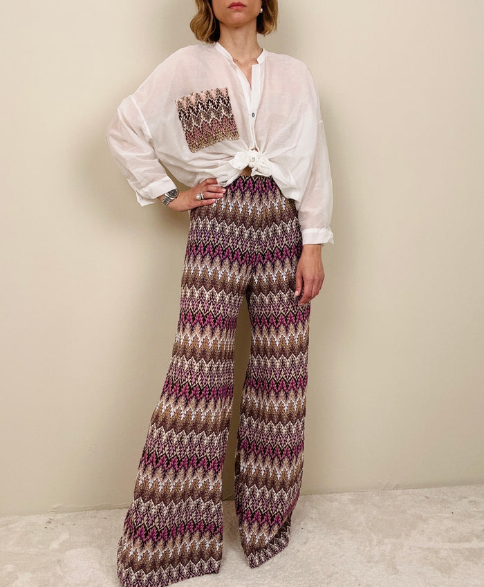 Pantalone in maglina stile missoni viola