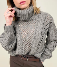Maglione collo alto taupe