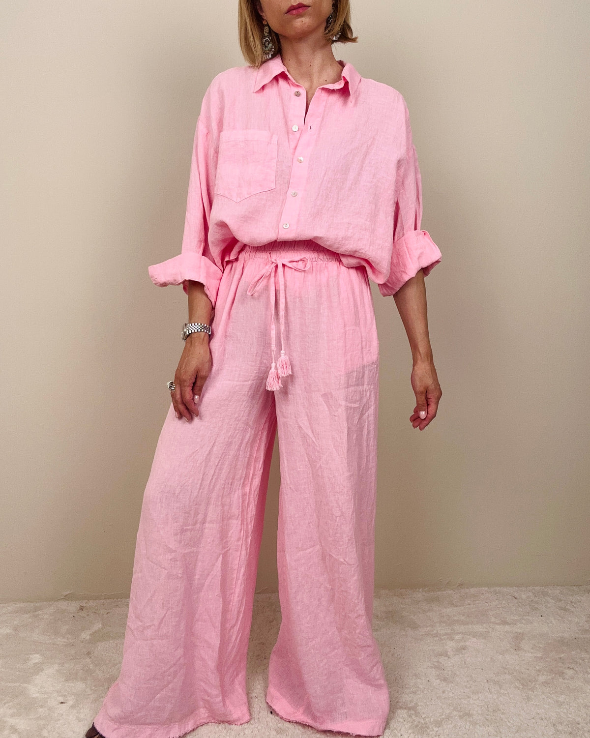Pantalone in lino rosa