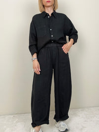Pantalone in lino nero modello ballon