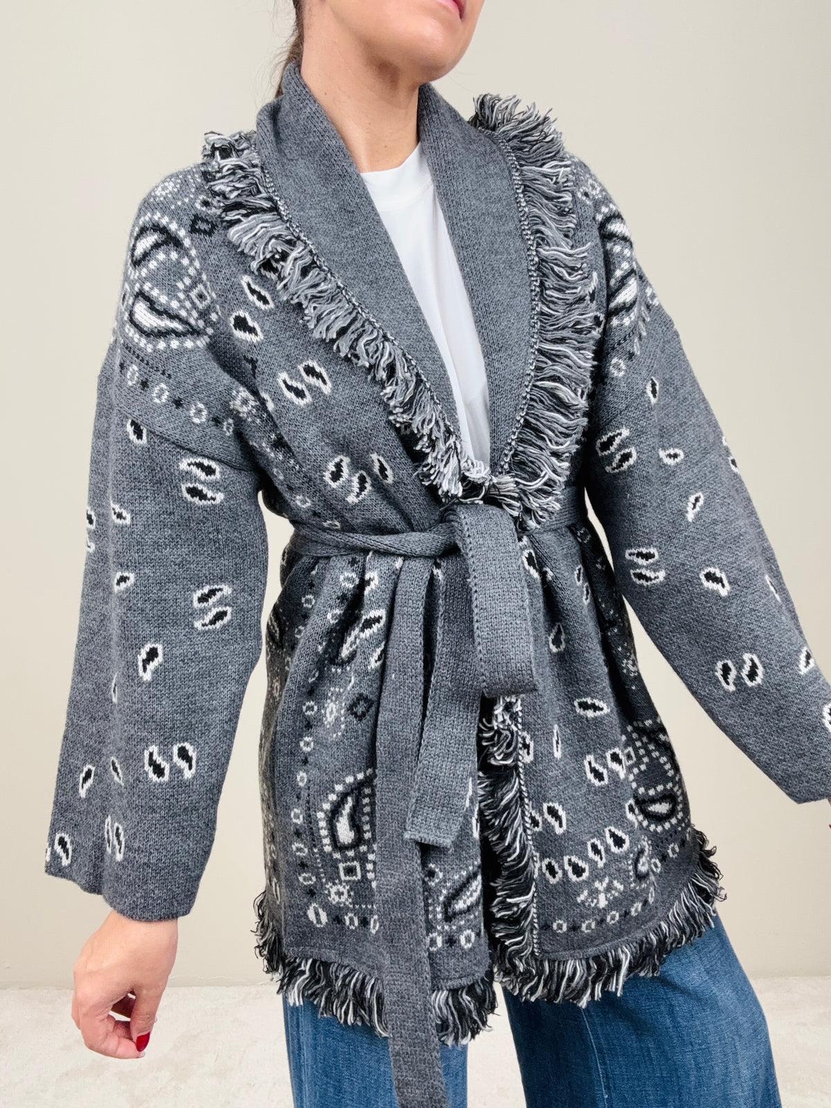 Cardigan bandana grigio-nero