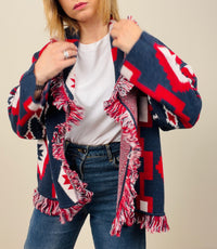 Cardigan etnico blu-rosso
