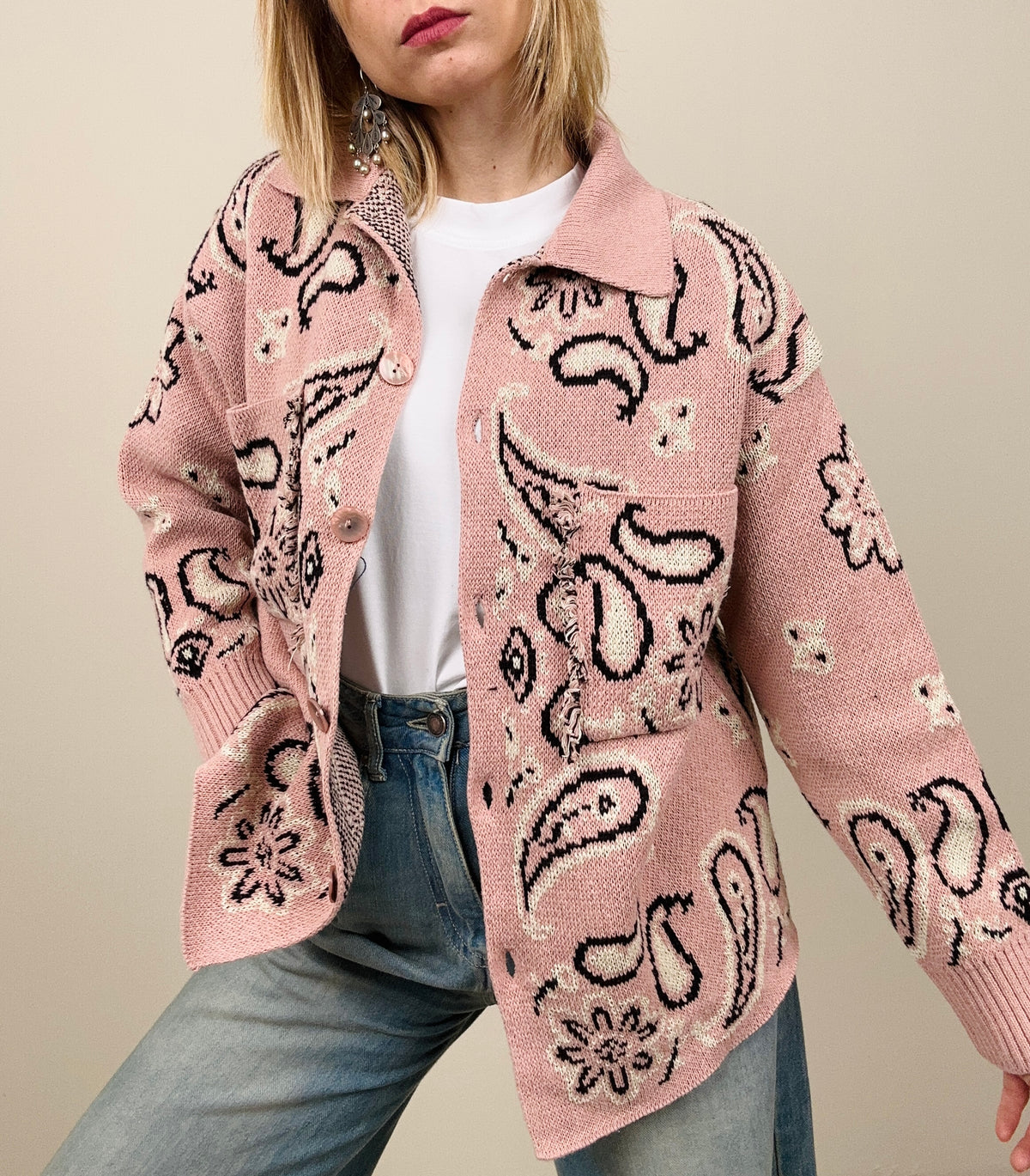 Cardigan bandana con colletto