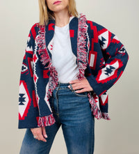 Cardigan etnico blu-rosso