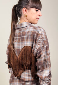 Camicia check grigia con frange tabacco