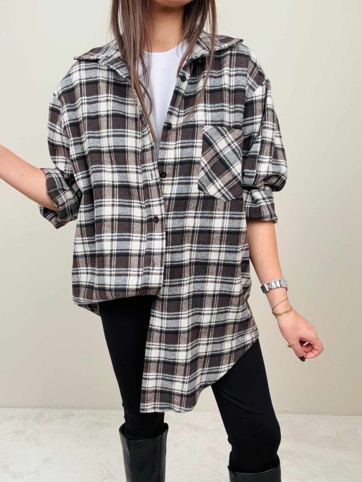 Overshirt quadri marrone