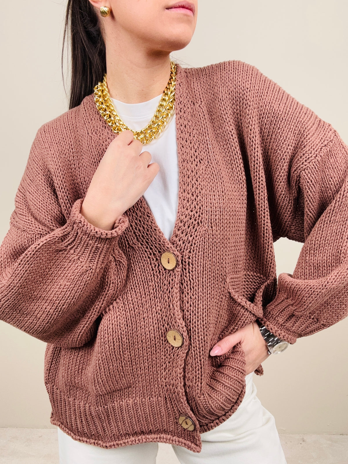 Cardigan bottoni legno (più colori)