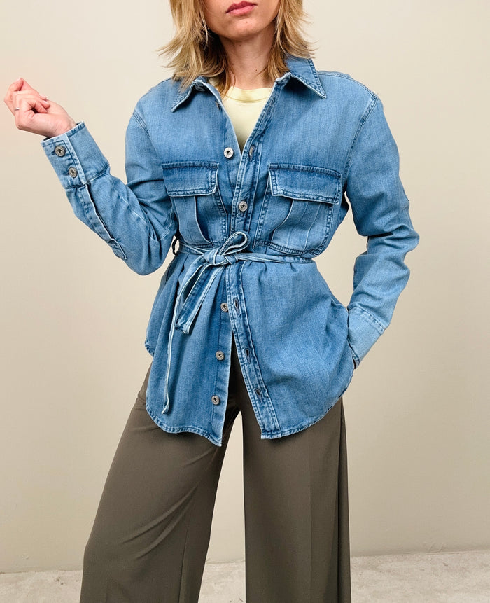 Overshirt in jeans con cintura in vita