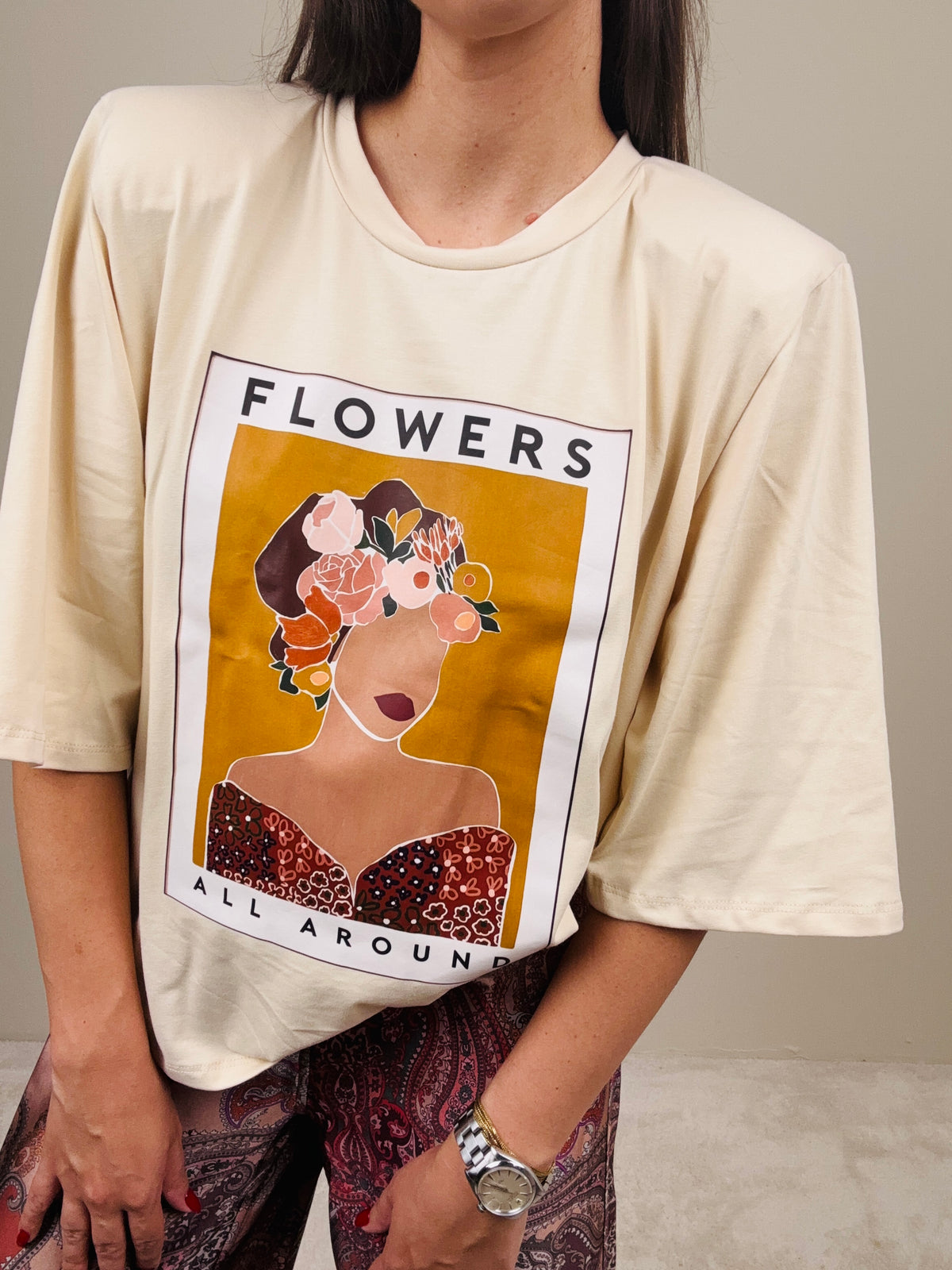 T-shirt flowers all around avorio