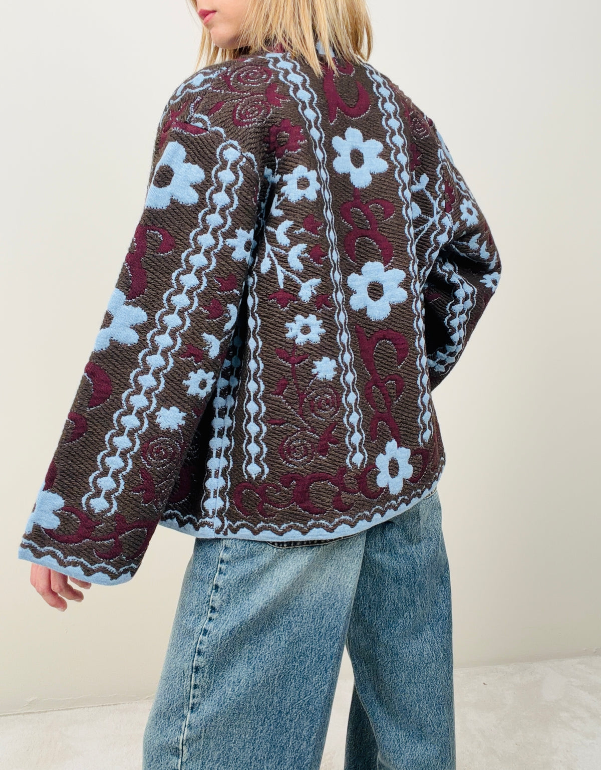 Cardigan fiori marrone-azzurro