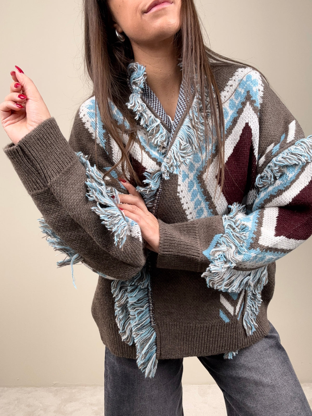Cardigan rombi taupe