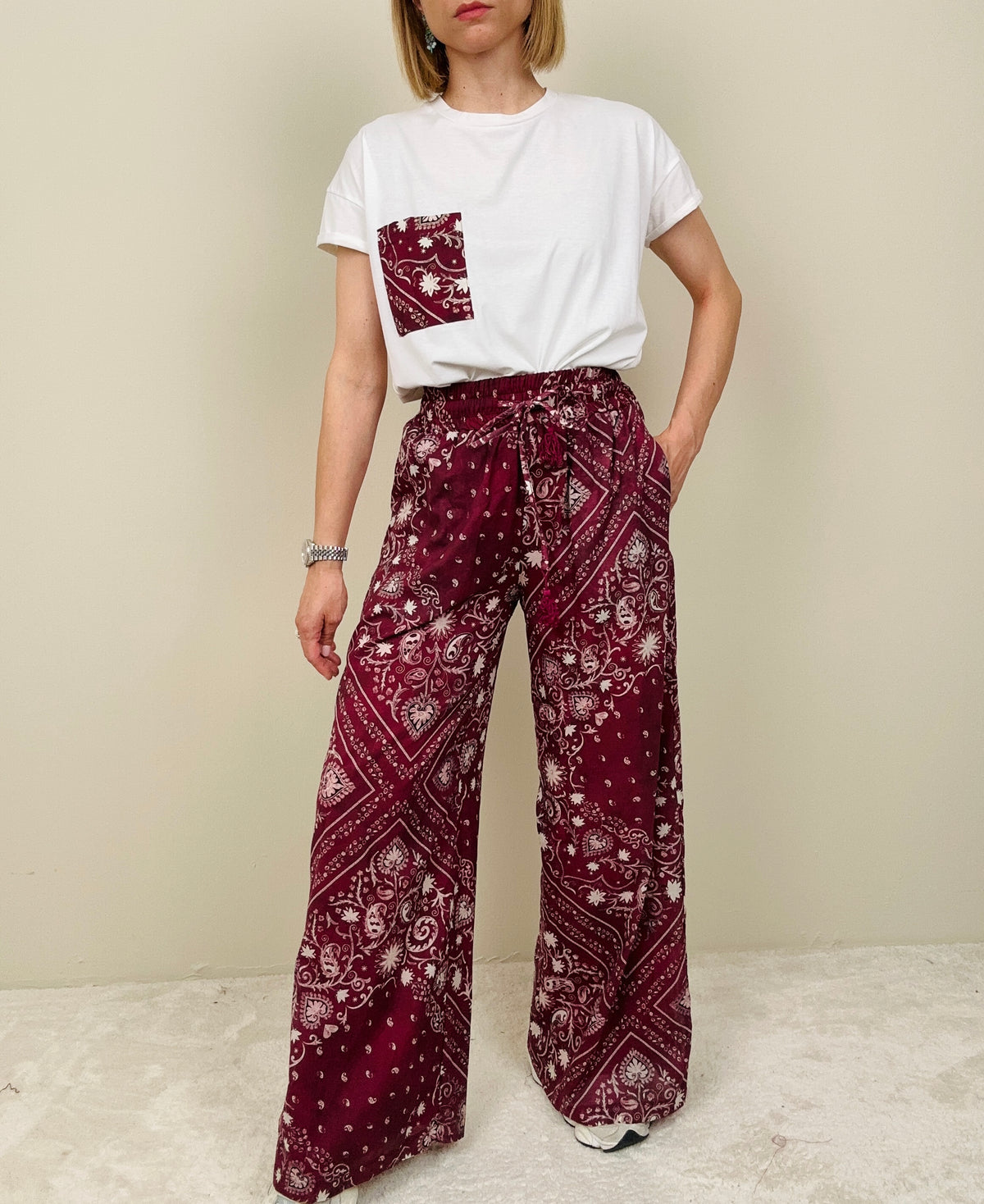 Pantalone fantasia bandana bordeaux