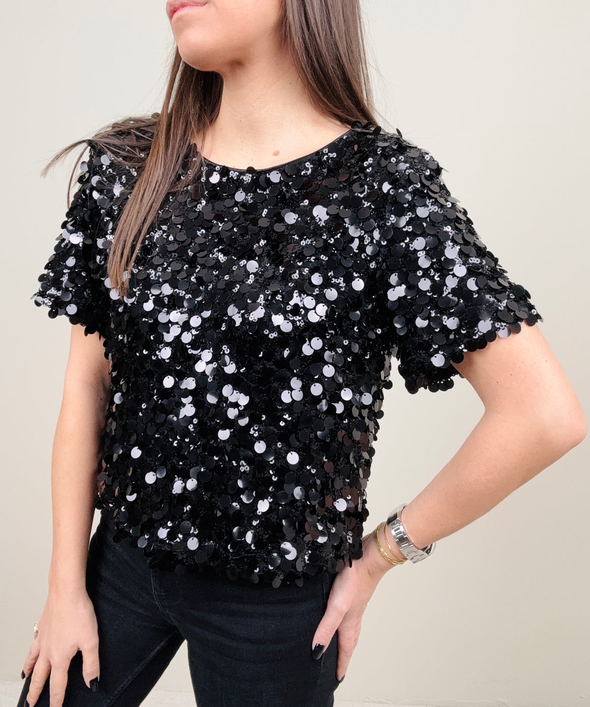 Blusa paillettes nera