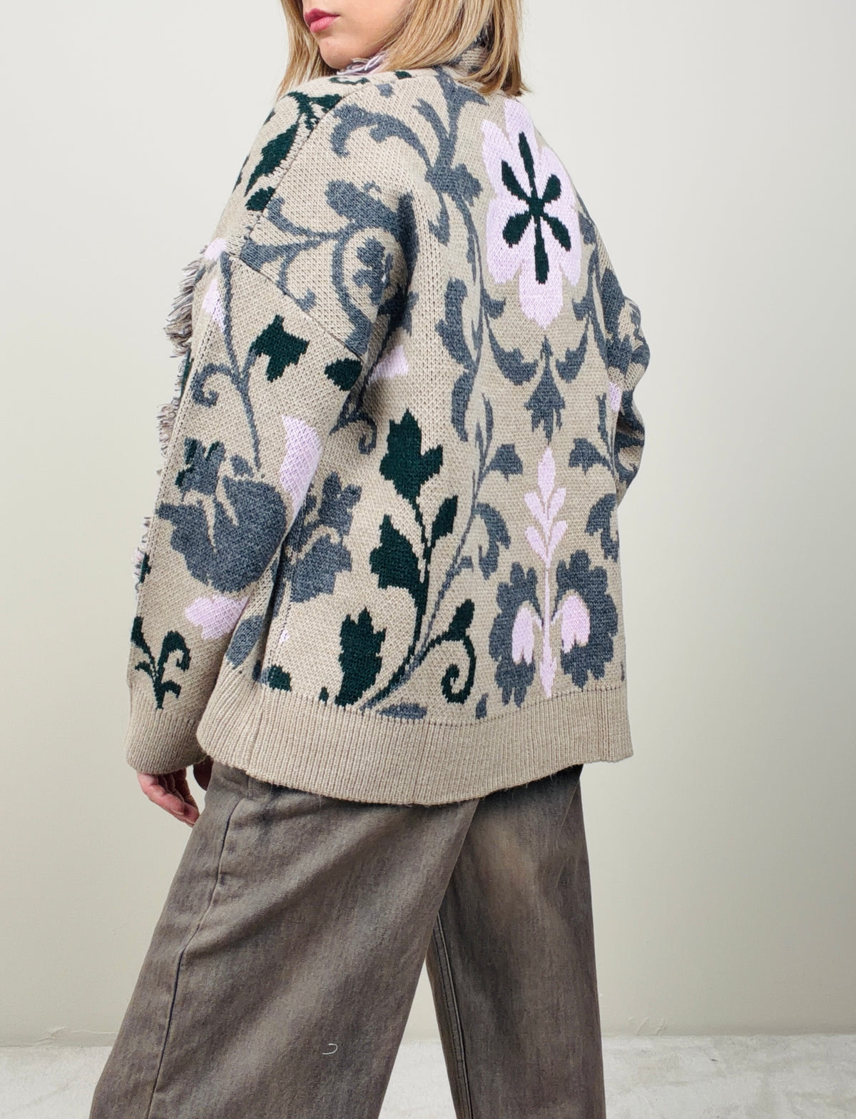 Cardigan arabesque beige-verde