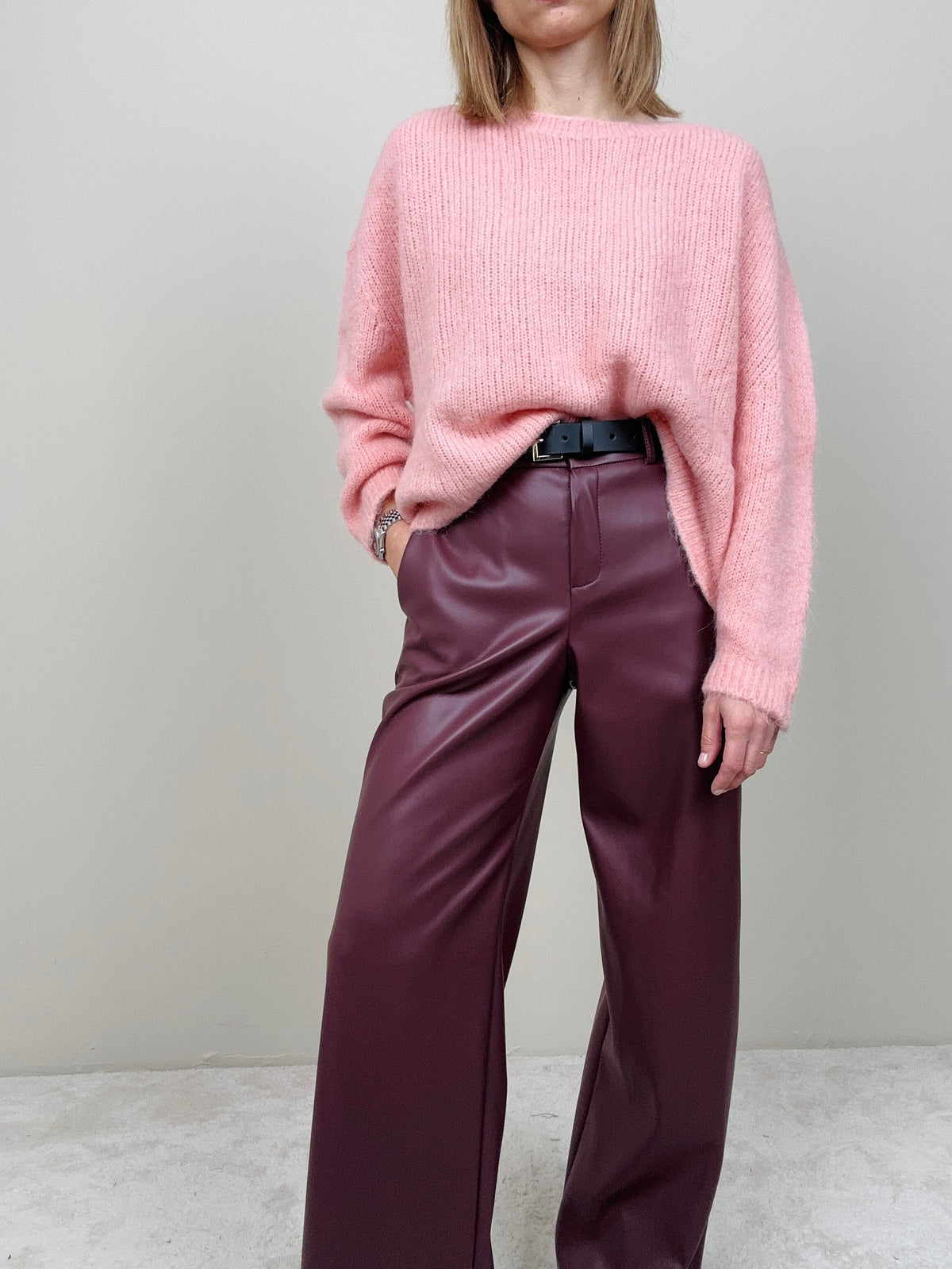 Pantalone palazzo ecopelle bordeaux