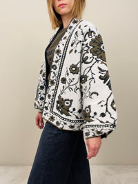 Cardigan flora bianco-verde