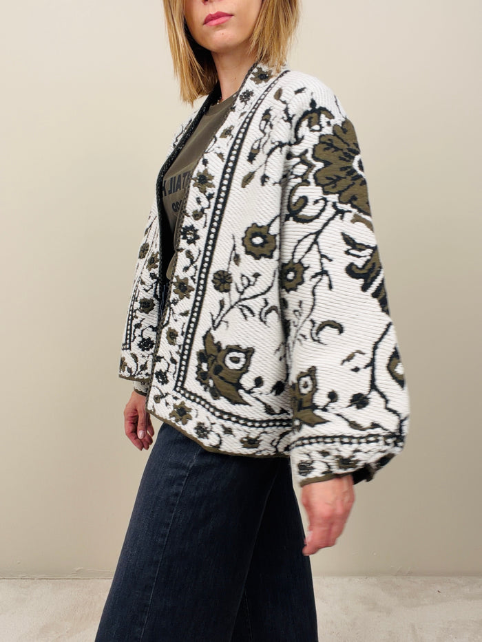 Cardigan flora bianco-verde