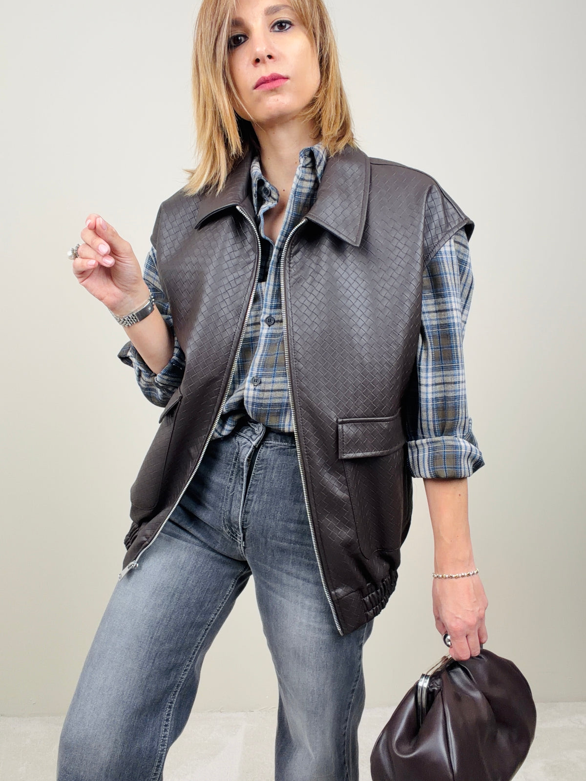 Gilet in ecopelle cioccolato