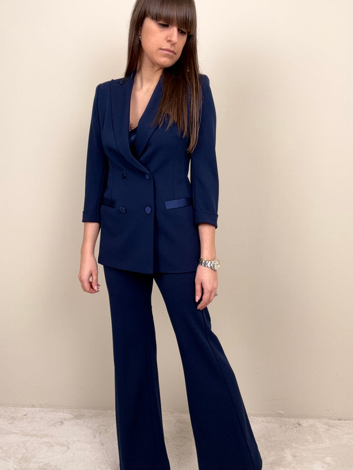 Blazer blu dettagli raso