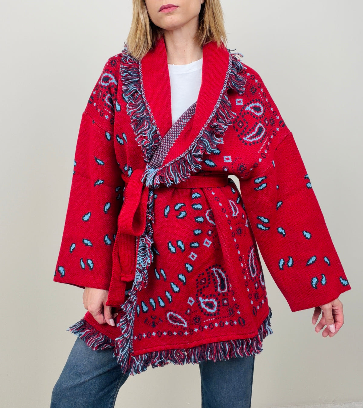 Cardigan bandana rosso-azzurro
